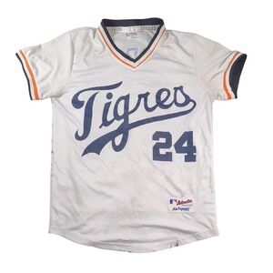 Tigres Jersey Shirt Mens Medium White MLB Baseball Cabrera 24 Majestic Athletic